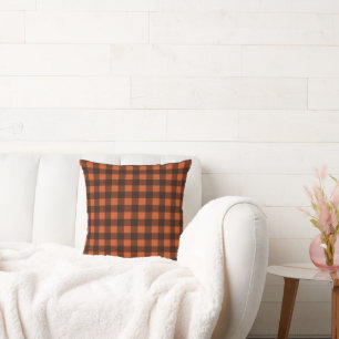Warm Orange & black Rust Plaid Cushion