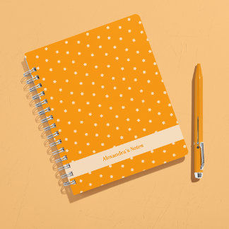 Warm Orange Ditsy Flower Polka Dots Personalised Notebook