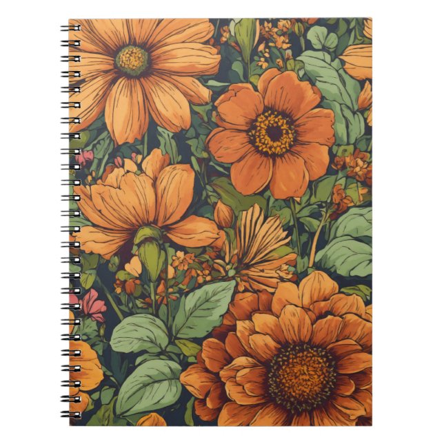 Warm orange floral tapestry  notebook (Front)