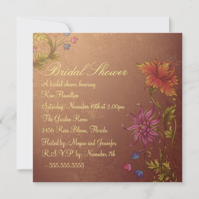Warm orange Flower Bridal Shower Invitation (Front)