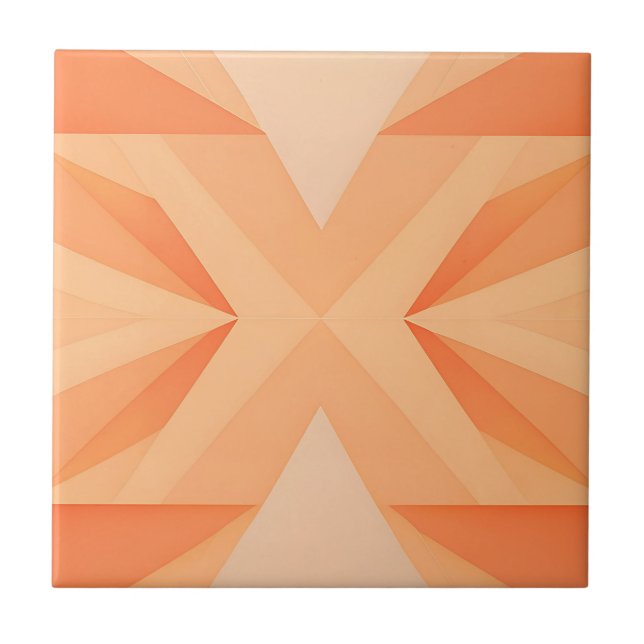 Warm Orange Geometric Starburst Abstract Ceramic Tile (Front)
