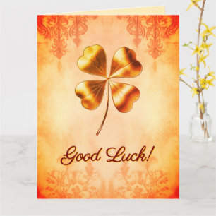 Warm Orange Gold Vintage Style Good Luck Wishes Card