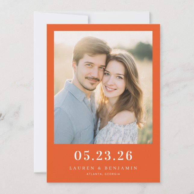 Warm Orange Modern Photo Save The Date (Front)