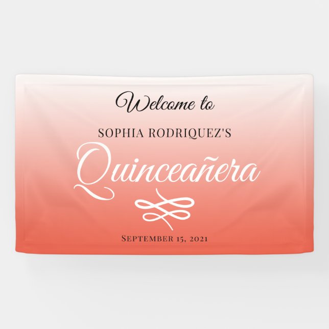 Warm Orange Quinceañera 15th Birthday Welcome Banner (Horizontal)