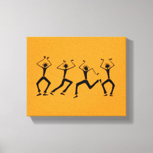 Warm Orange Silhouette Happiness Party Dancers Canvas Print