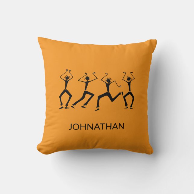 Warm Orange Silhouette Happiness Party Dancers Cushion (Front)
