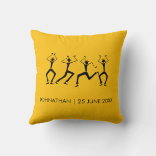 Warm, Orange, Silhouette Happiness Party Dancers Cushion