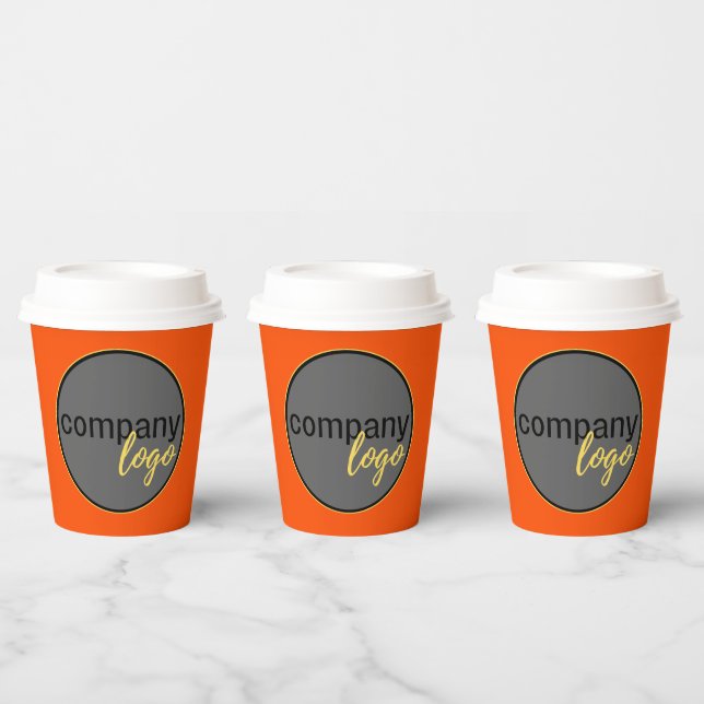 WARM ORANGE SIMPLE BUSINESS LOGO COMPANY BRANDING PAPER CUPS (Multi)