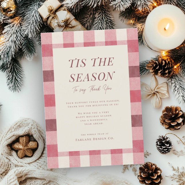 Warm Pastel Plaid Small Office Business Holiday Card (Creator Uploaded)