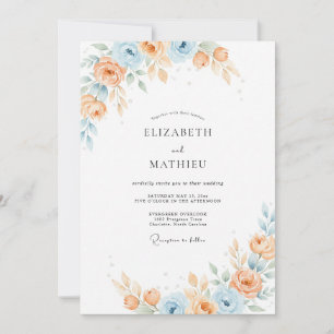 Warm Peach Azure Petal Wedding Invitation