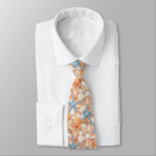 Warm Peach Beach Shells Starfish Summer Tie