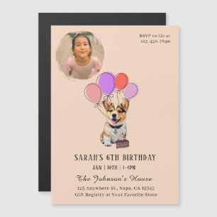 Warm Peach Cream - Fun Corgi Birthday Magnetic Invitation