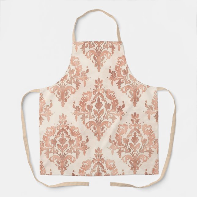 Warm Peach Damask Watercolor Ornamental Pattern Apron (Front)