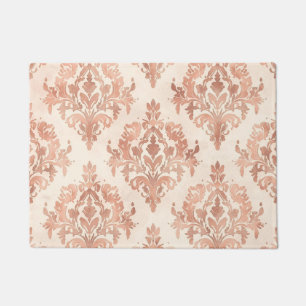 Warm Peach Damask Watercolor Ornamental Pattern Doormat