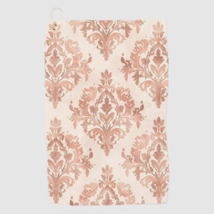 Warm Peach Damask Watercolor Ornamental Pattern Golf Towel