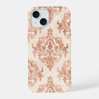 Warm Peach Damask Watercolor Ornamental Pattern