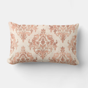 Warm Peach Damask Watercolor Ornamental Pattern Lumbar Cushion