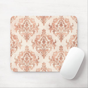 Warm Peach Damask Watercolor Ornamental Pattern Mouse Pad