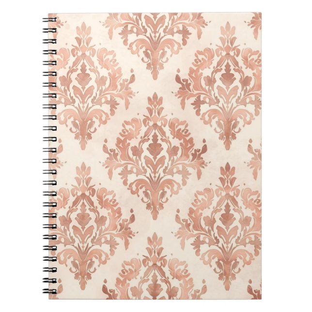 Warm Peach Damask Watercolor Ornamental Pattern Notebook (Front)