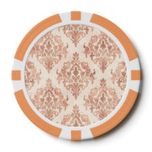 Warm Peach Damask Watercolor Ornamental Pattern