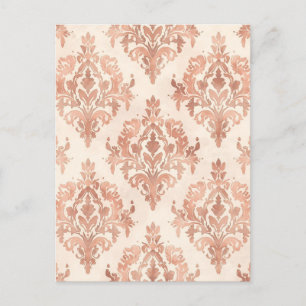 Warm Peach Damask Watercolor Ornamental Pattern Postcard