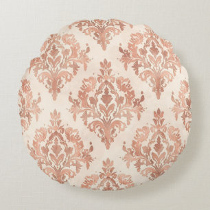 Warm Peach Damask Watercolor Ornamental Pattern Round Cushion