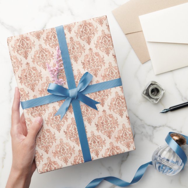 Warm Peach Damask Watercolor Ornamental Pattern Wrapping Paper (Gifting)
