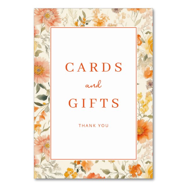 Warm Peach Floral Botanical Table Number (Front)