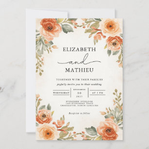 Warm Peach Garden Botanical Floral Wedding Invitation