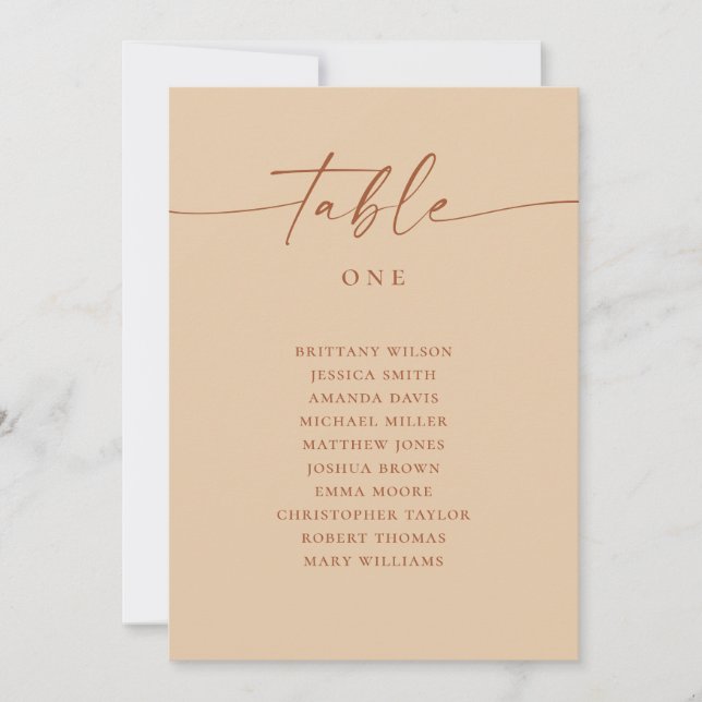 Warm Peach Sand Minimalist Wedding Seating Chart Invitation (Front)