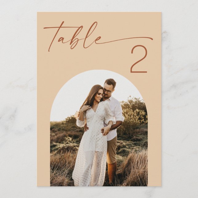 Warm Peach Sand Photo Wedding Table Number 5x7 (Front)