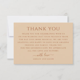 Warm Peach Sand Wedding Minimalist Simple Soft Thank You Card