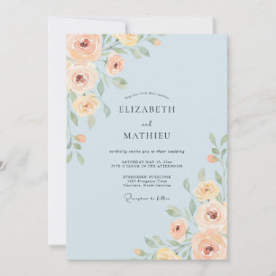 Warm Peach Sky Peony Wedding Invitation
