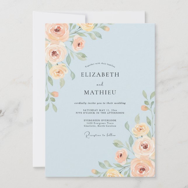 Warm Peach Sky Peony Wedding Invitation (Front)