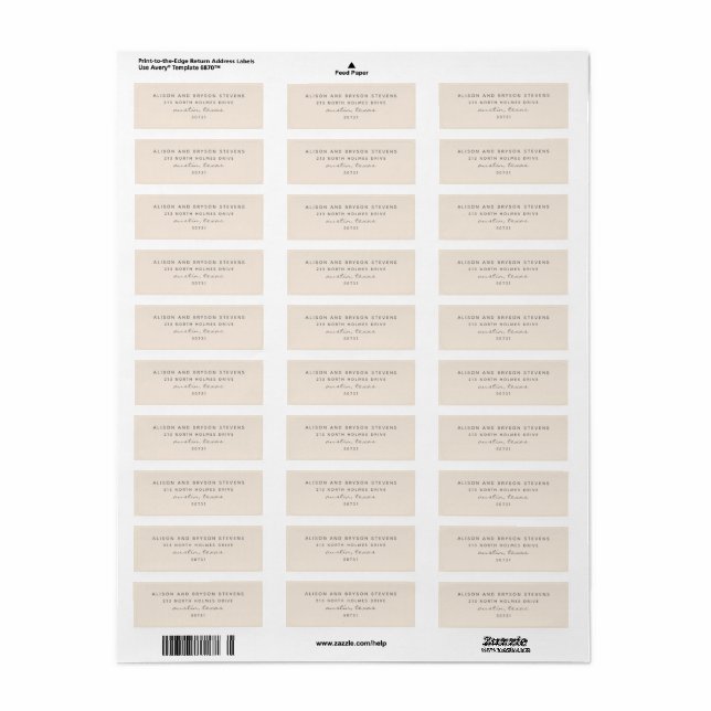 Warm Peach Solid Colour Return Address Label (Full Sheet)