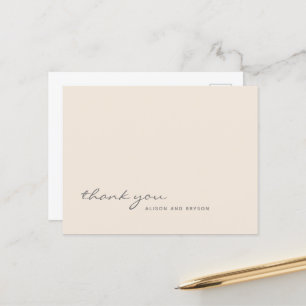 Warm Peach Solid Colour Script Thank You Postcard
