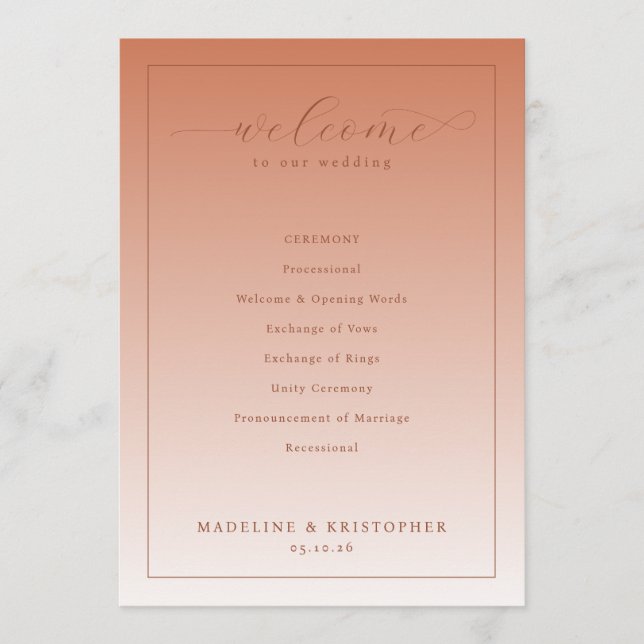 Warm Peach Wedding Ceremony Program (Front)