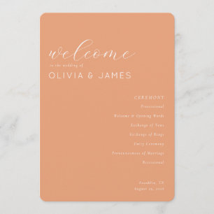 Warm Peach Wedding Ceremony Schedule Program