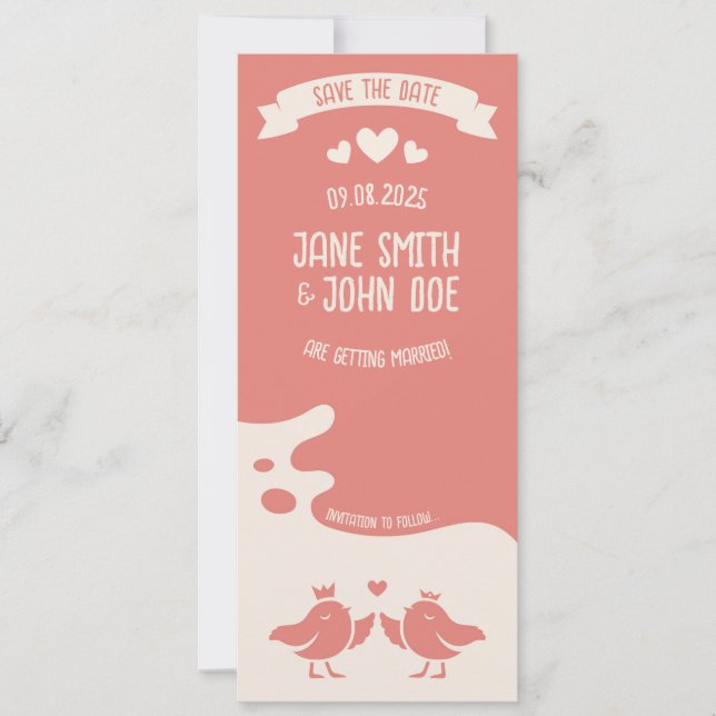 Warm Pink Bird Song Save The Date (Front)