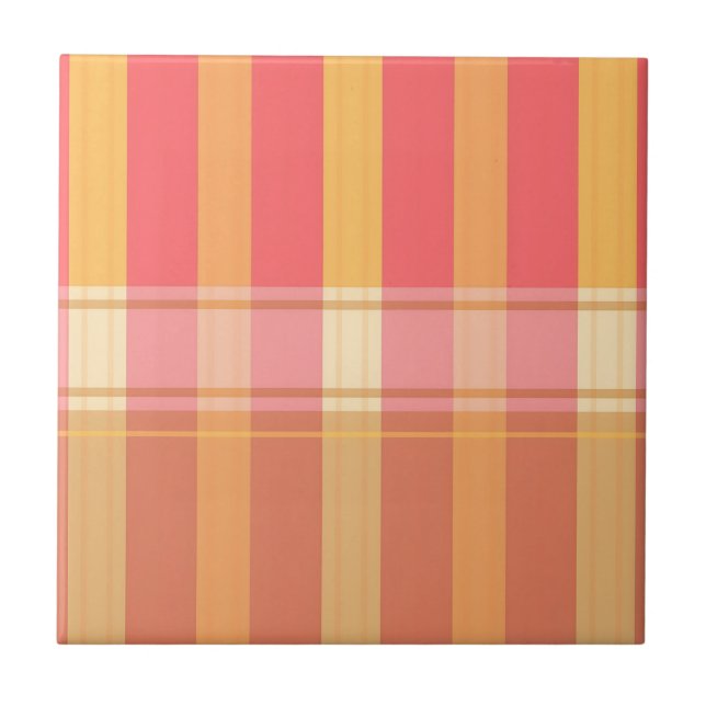 Warm Pink Brown Plaid Stripe Pattern Ceramic Tile (Front)