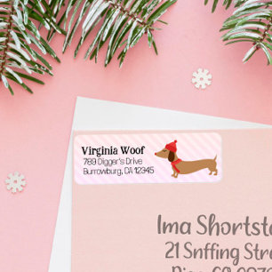 Warm Pink Dachshund Christmas Card Address Labels