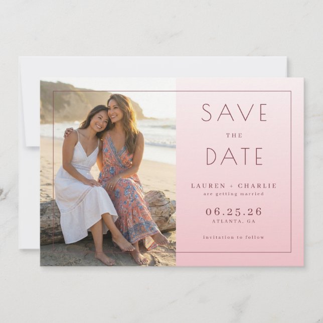 Warm Pink Elegant Photo Save The Date (Front)