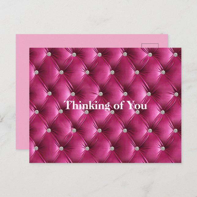 Warm Pink Faux Velvet Thinking of You Postcard (Front/Back)