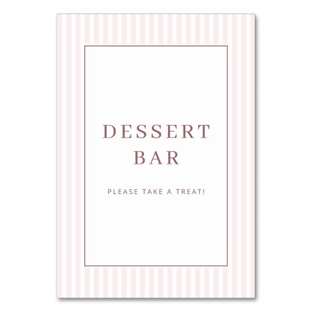 Warm Pink Minimalist Dessert Bar Sign Table Number (Front)