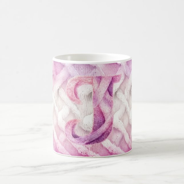 Warm Pink White Purple Letter J Coffee Mug (Center)