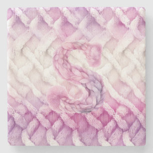Warm Pink White Purple Letter S Stone Coaster