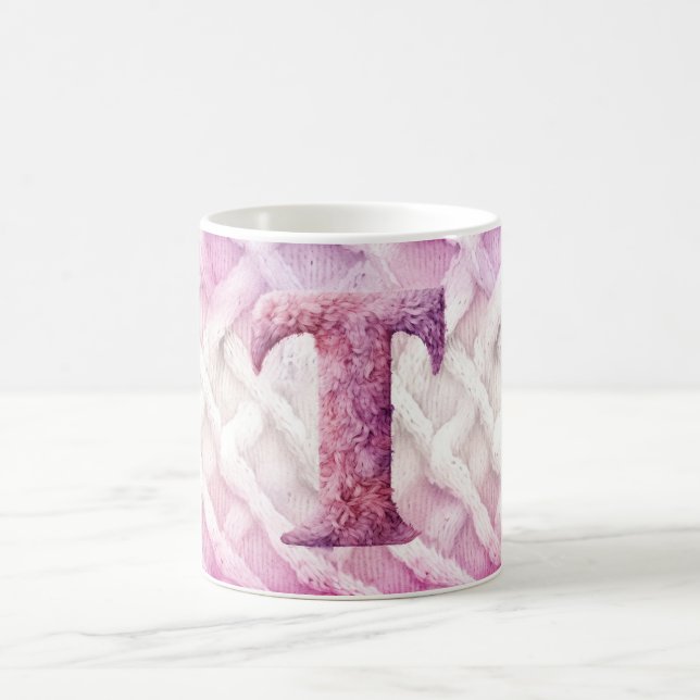 Warm Pink White Purple Letter T Coffee Mug (Center)