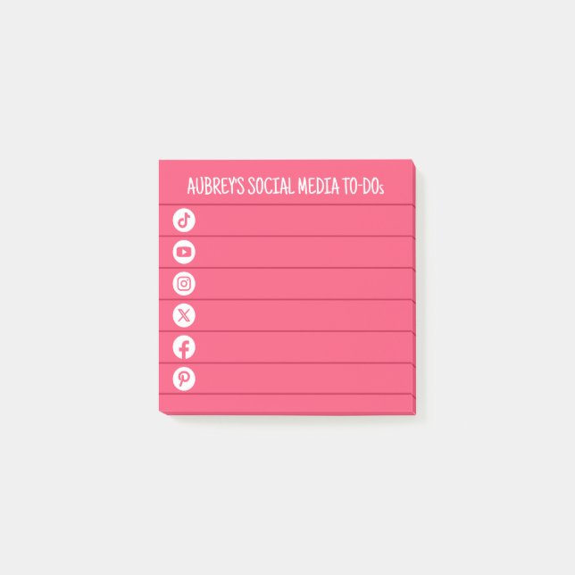 Warm Pink & White Social Media To Do List Post-it Notes (Front)