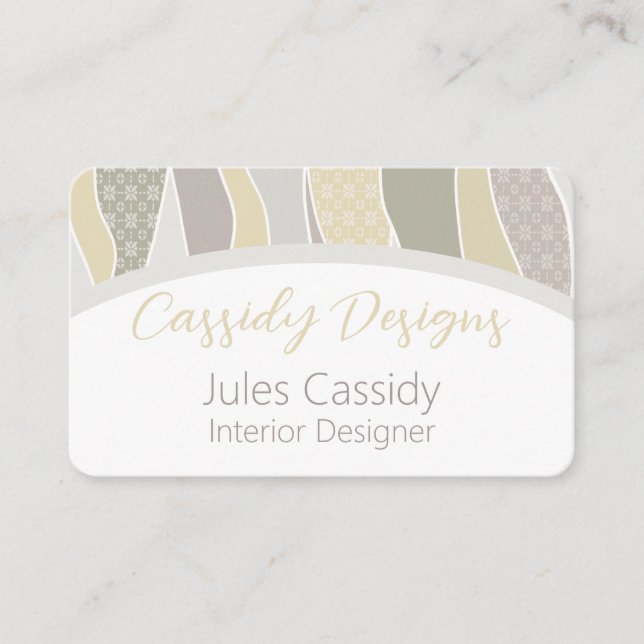Warm Pink Yellow Curved Stripes Abstract Wave Arch Business Card (Front)