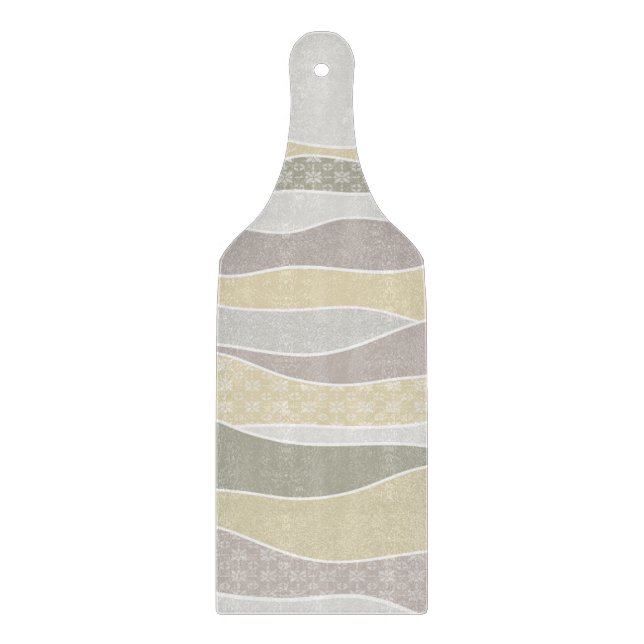 Warm Pink Yellow Green Curved Stripe Abstract Wave Cutting Board (Front)
